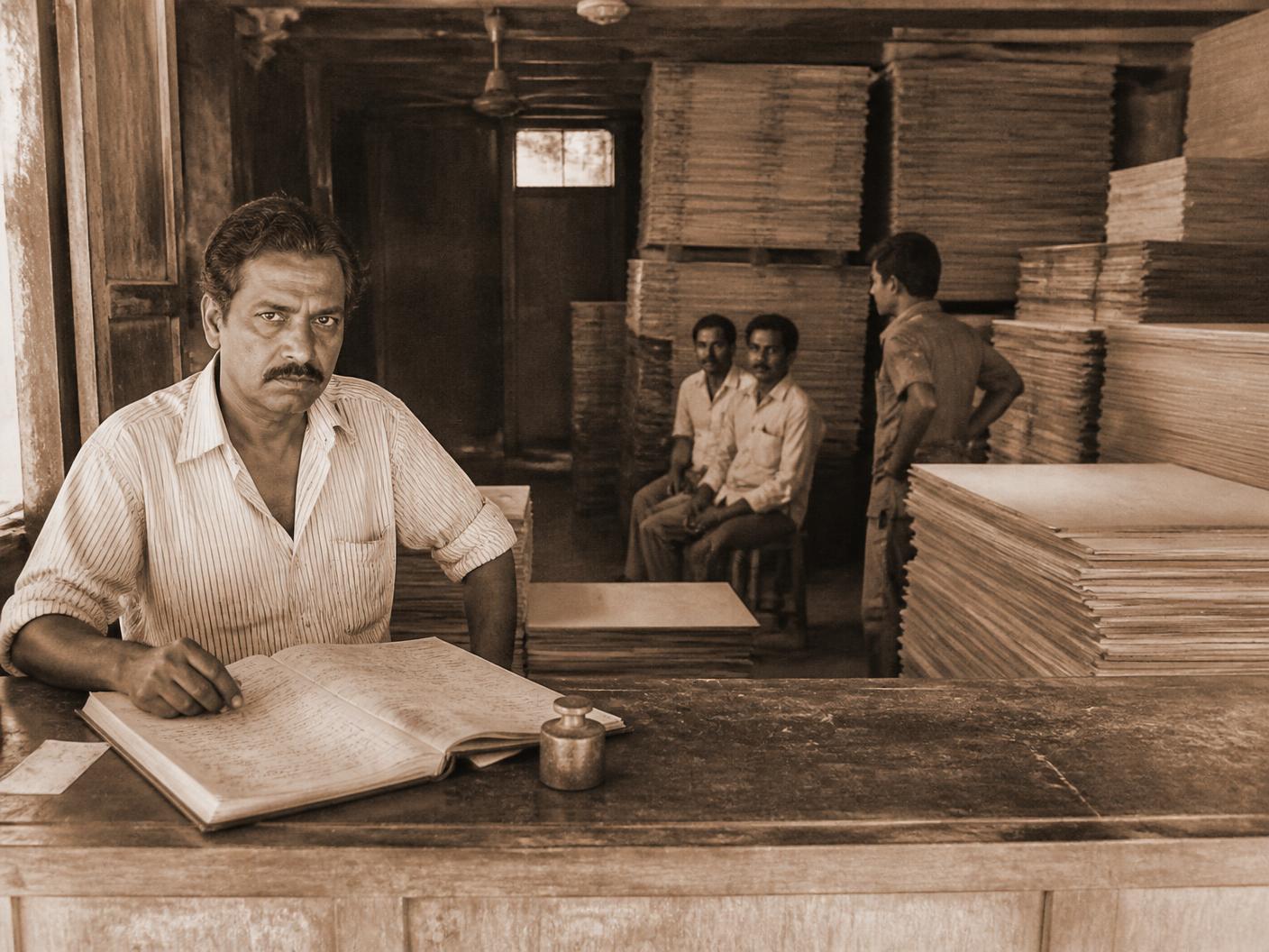 Archival photograph of a plywood trading godown